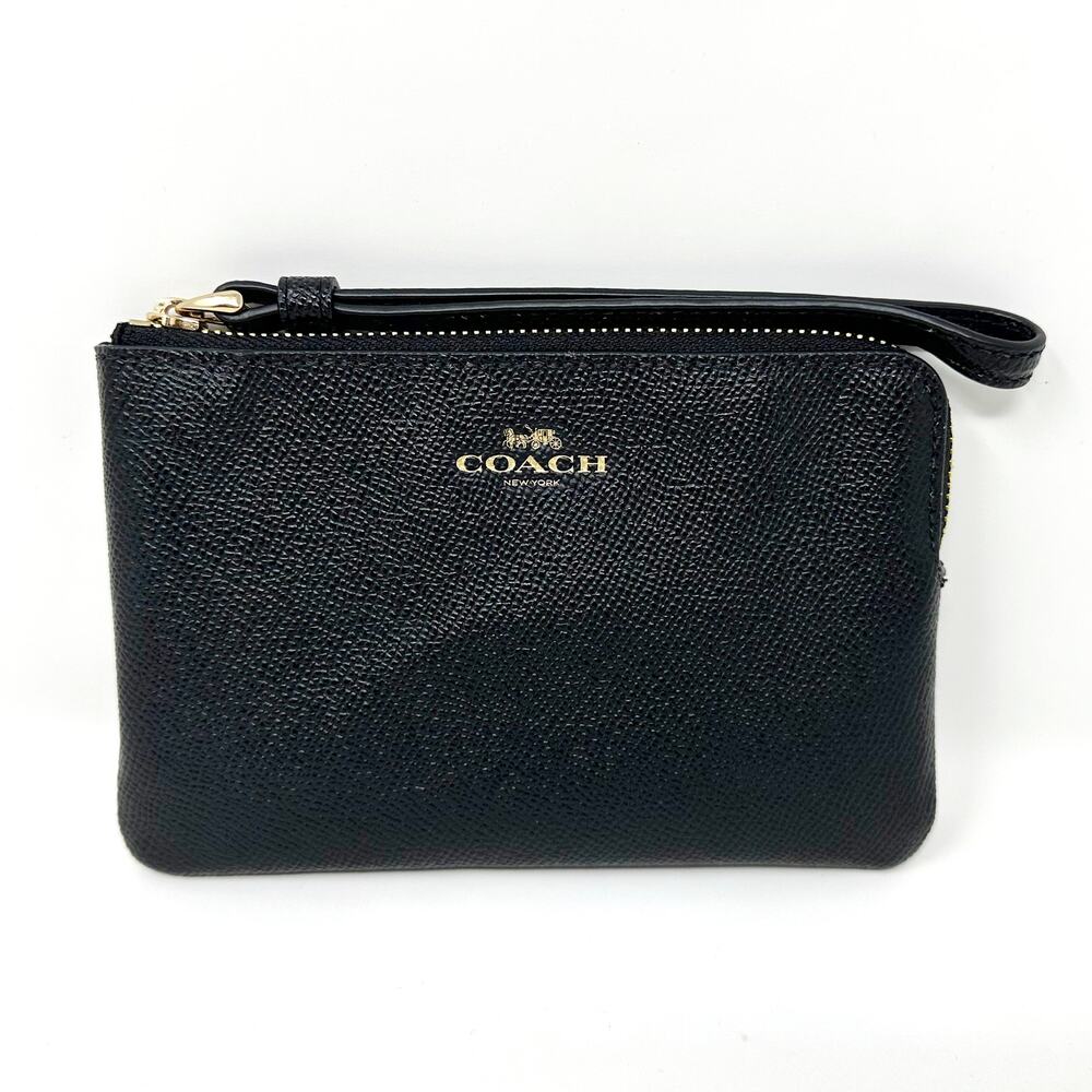 Coach Corner Zip Wristlet in Black Leather 58032